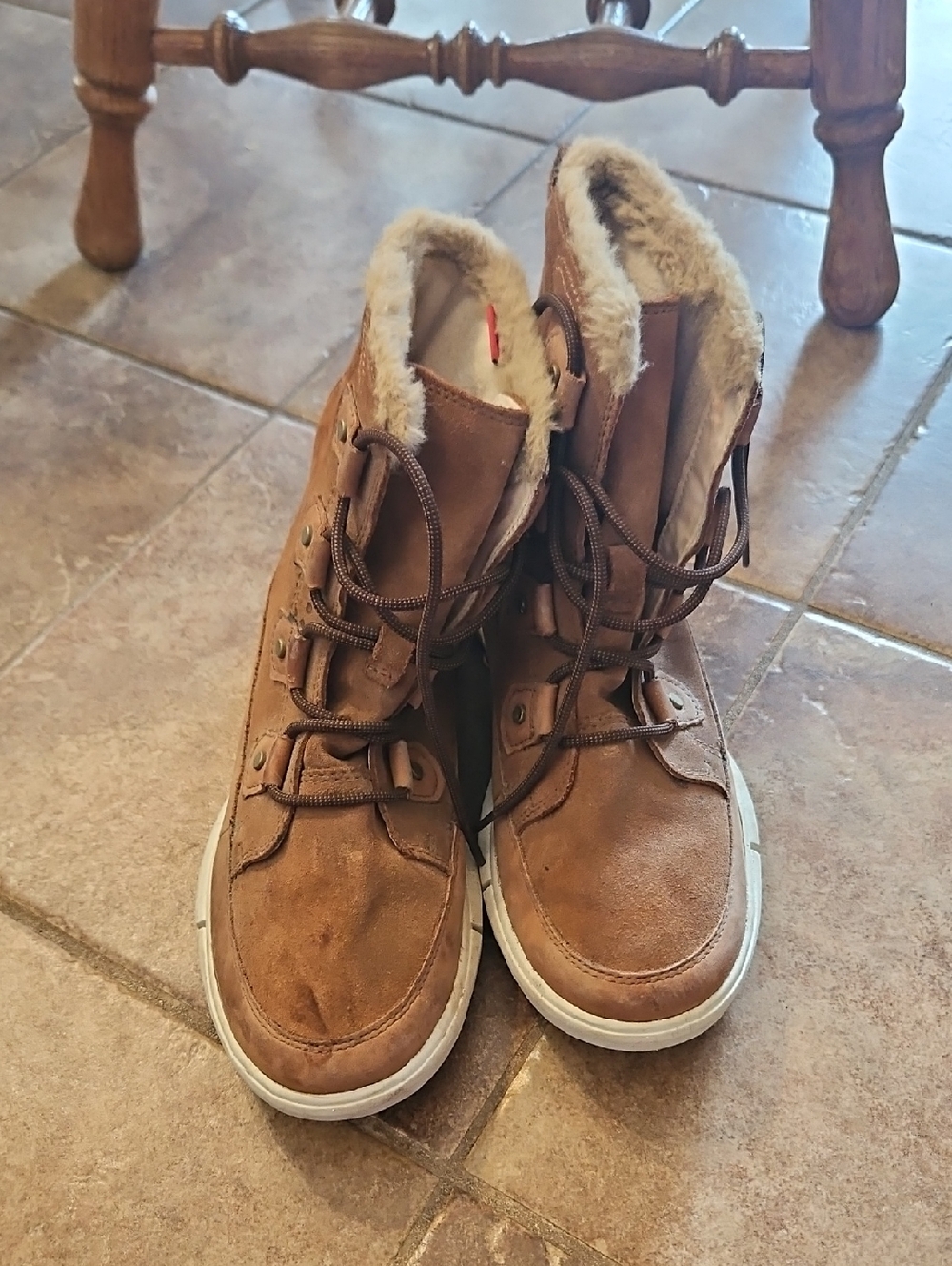 Sorel Women Brown Faux-Shearling Lace-Up Winter Boots